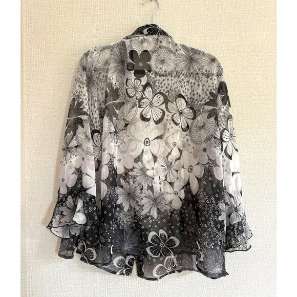 Nicola Women's Black & White Floral Sheer Button-Up Blouse Size 2X - Picture 2 of 8